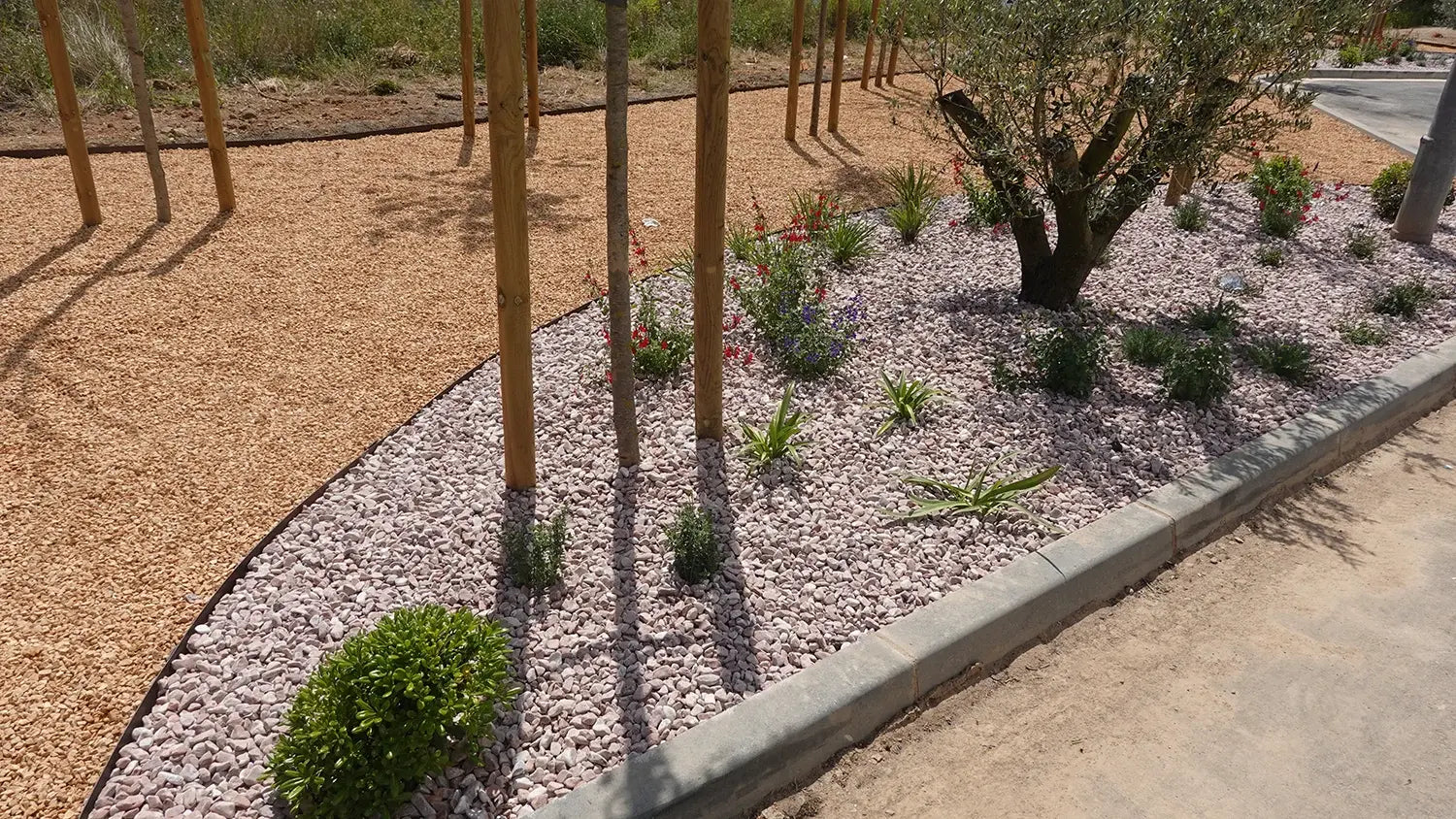 Landscape with decorative rocks in an outside space