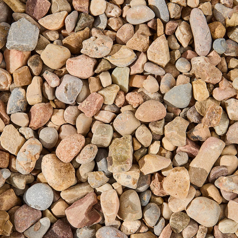 Close-up of a pile of small, 3/8 inch multicolored stones