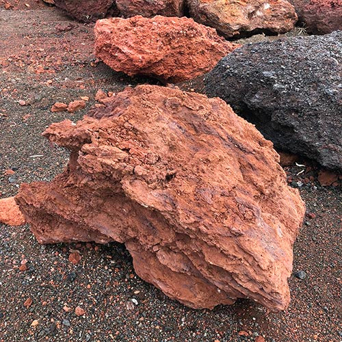 Close-up of red lava boulders